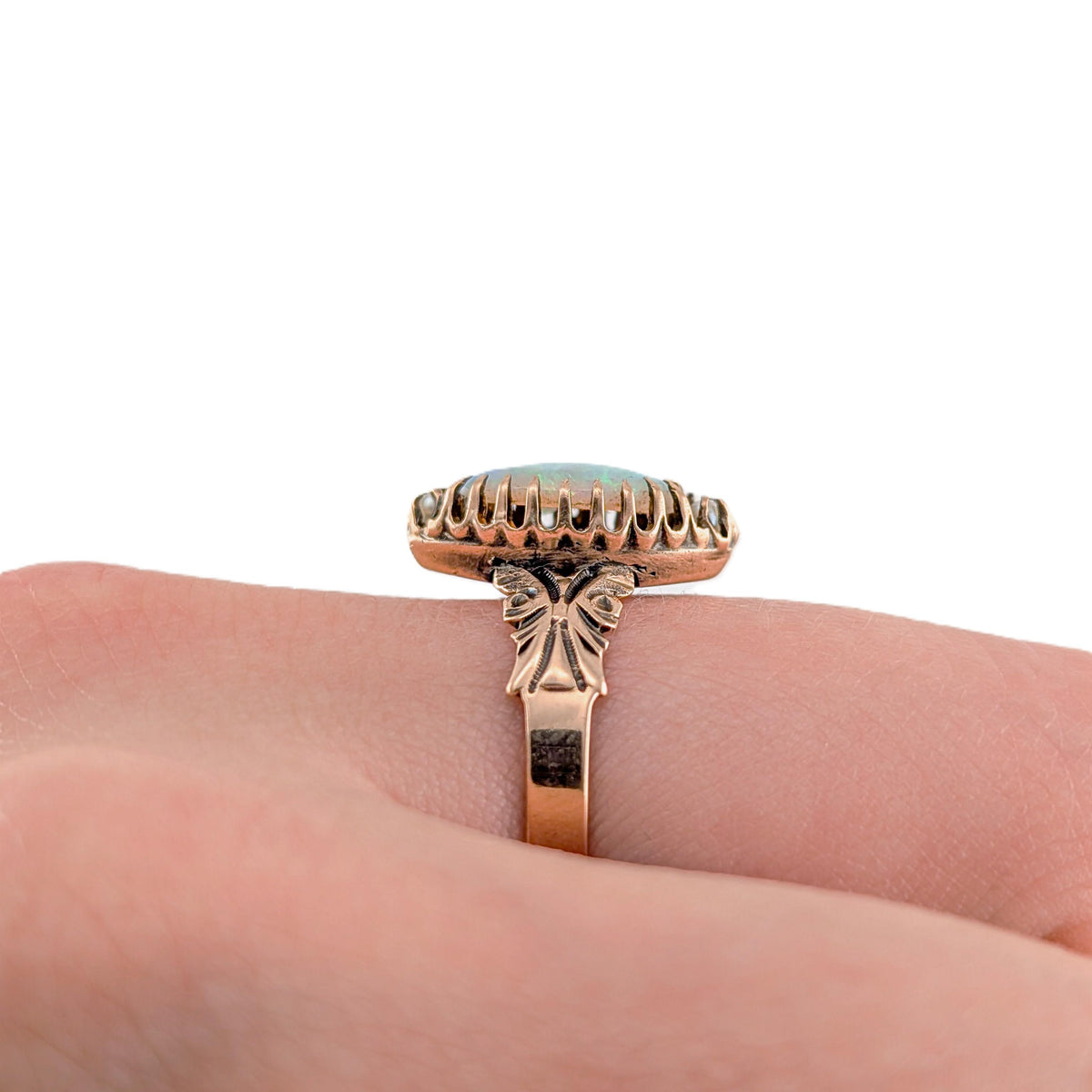 Antique Victorian 10K Gold Opal & Seed Pearl Ring