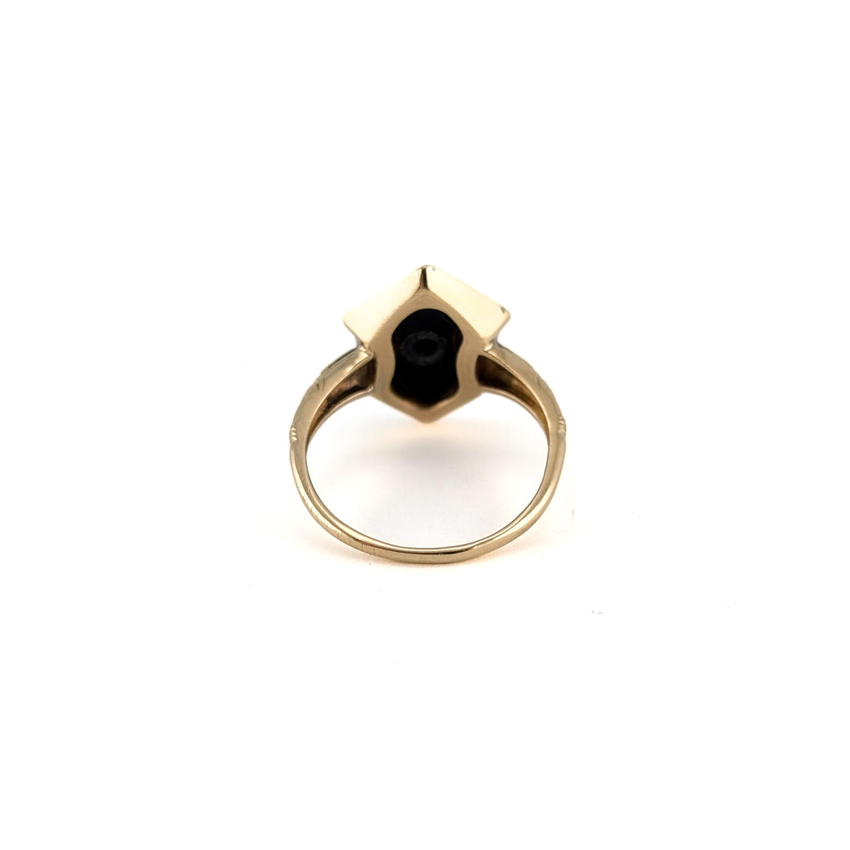 Art Deco 10K Gold Black Onyx & Diamond Ring with Platinum Accent