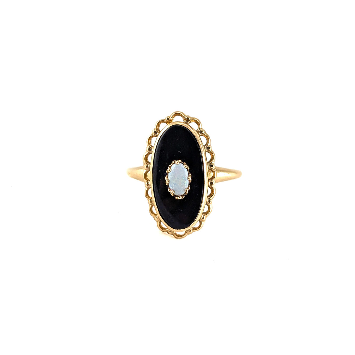 Vintage 10K Gold Black Onyx & Opal Ring