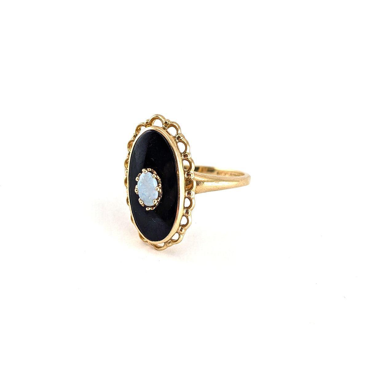 Vintage 10K Gold Black Onyx & Opal Ring