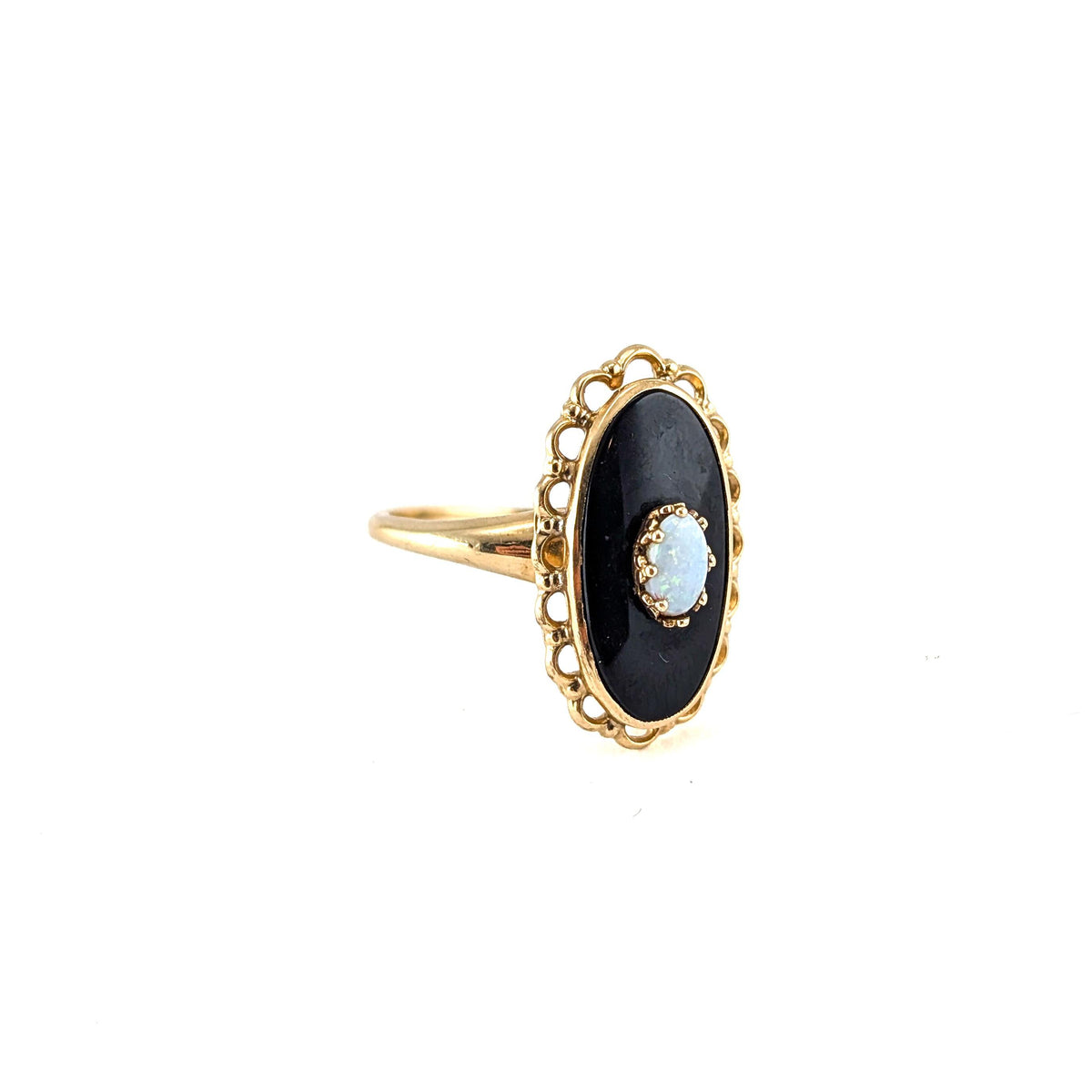 Vintage 10K Gold Black Onyx & Opal Ring