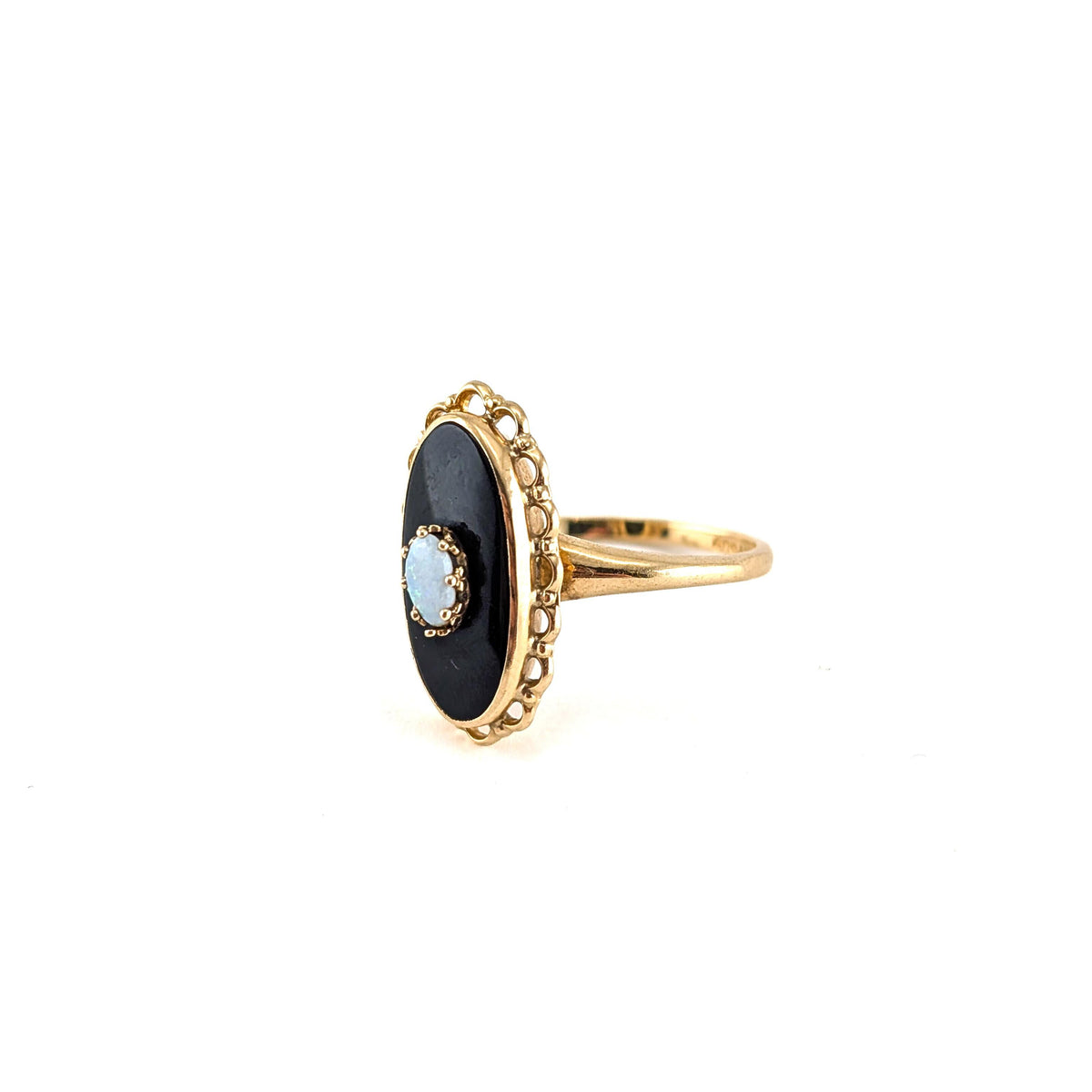 Vintage 10K Gold Black Onyx & Opal Ring