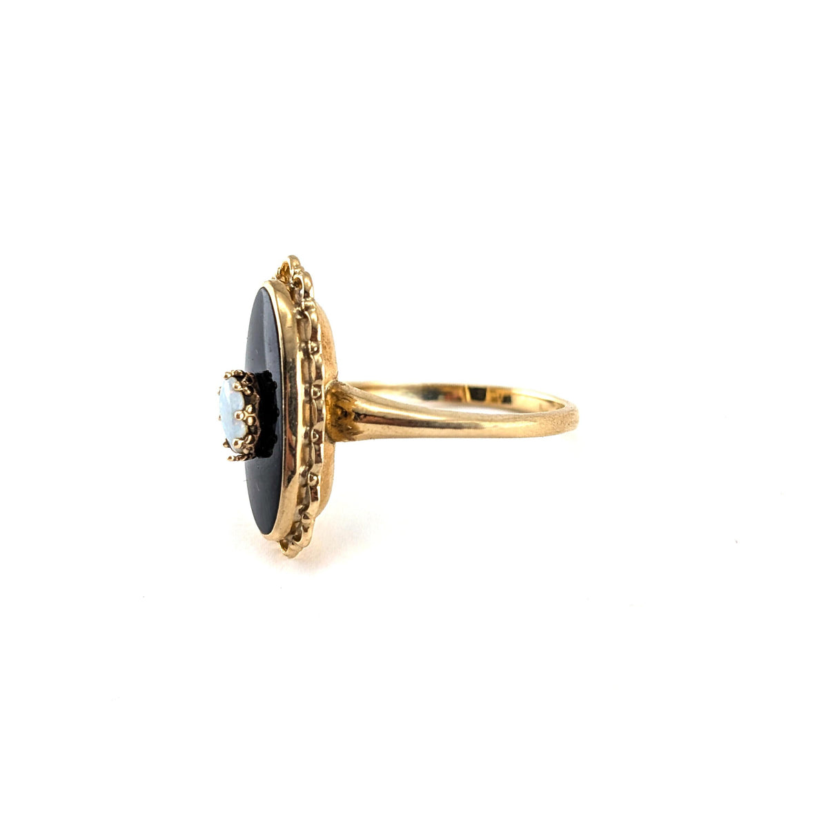 Vintage 10K Gold Black Onyx & Opal Ring