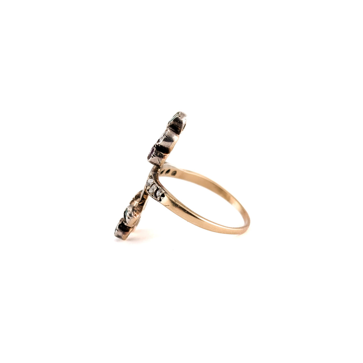 Vintage 10K Gold Rose-Cut Diamond, Ruby, Sapphire & Emerald Branch Ring
