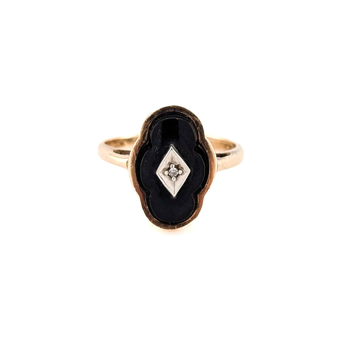 Vintage 10K Gold Black Onyx & Diamond Ring