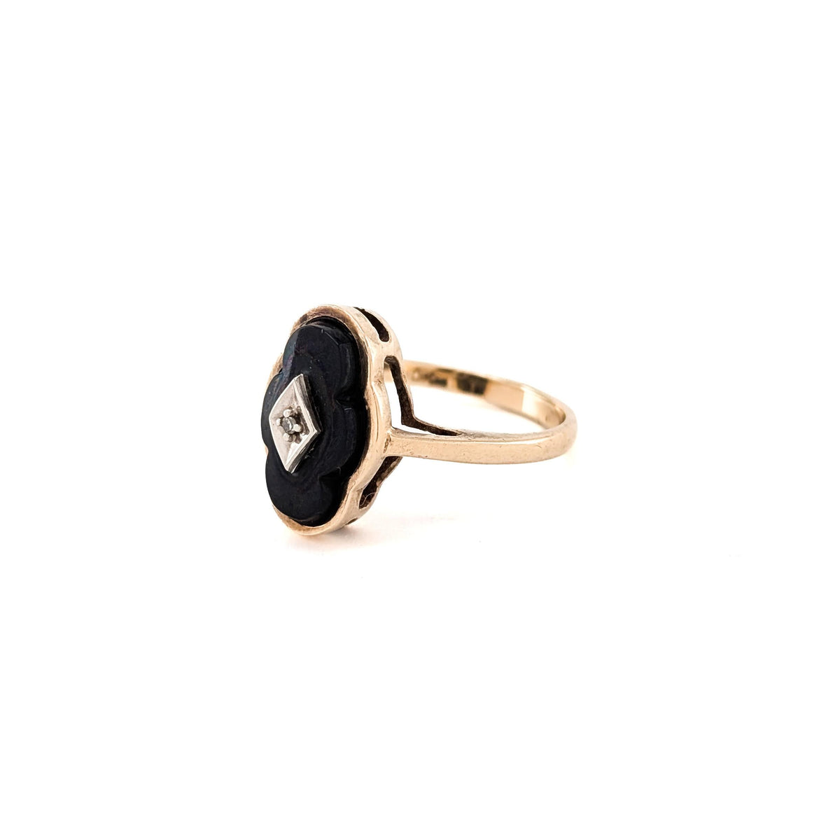 Vintage 10K Gold Black Onyx & Diamond Ring