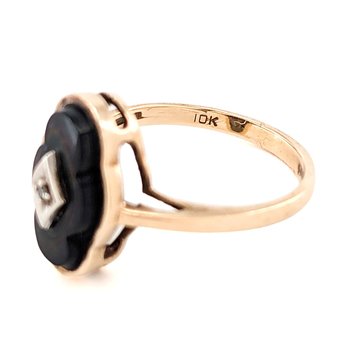 Vintage 10K Gold Black Onyx & Diamond Ring