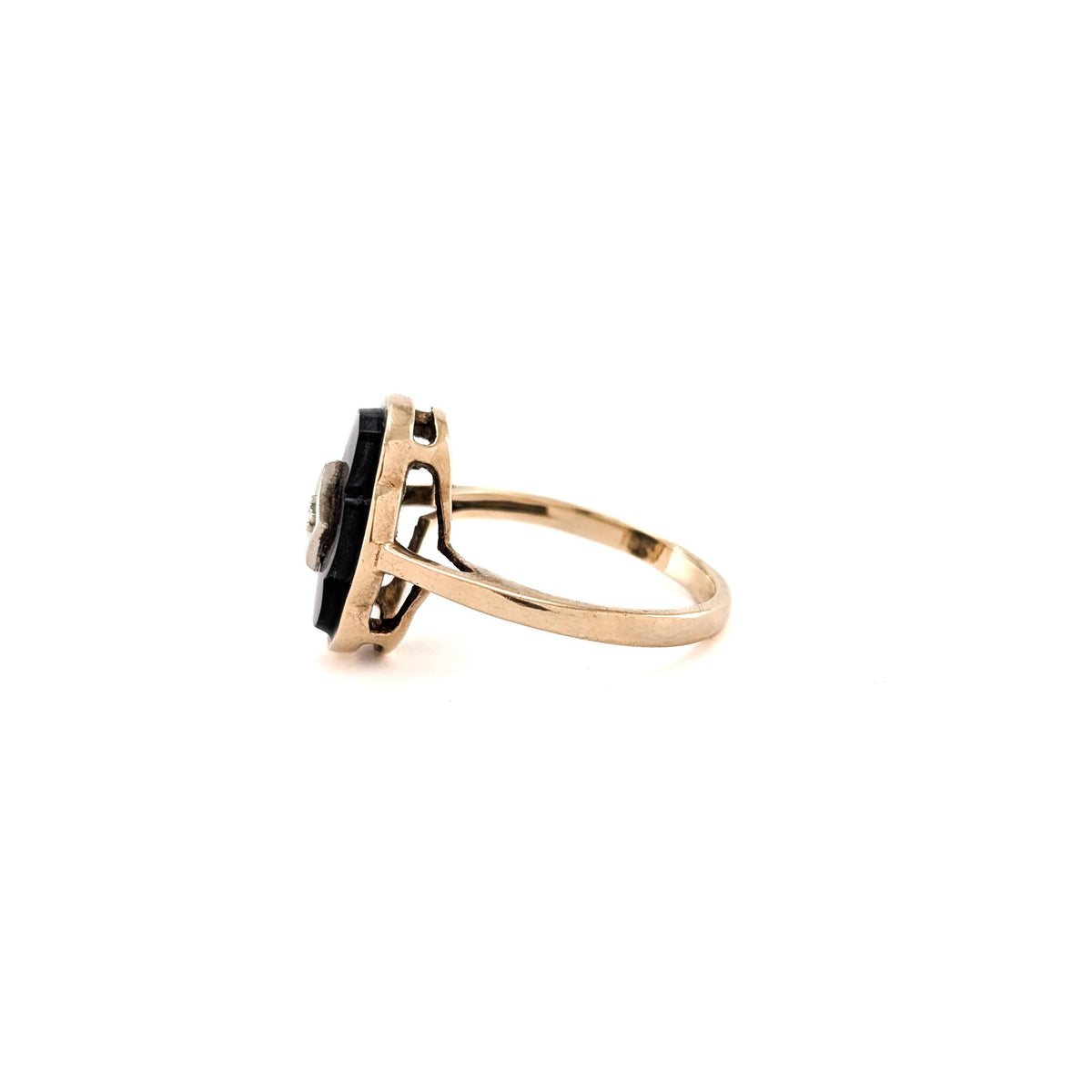 Vintage 10K Gold Black Onyx & Diamond Ring