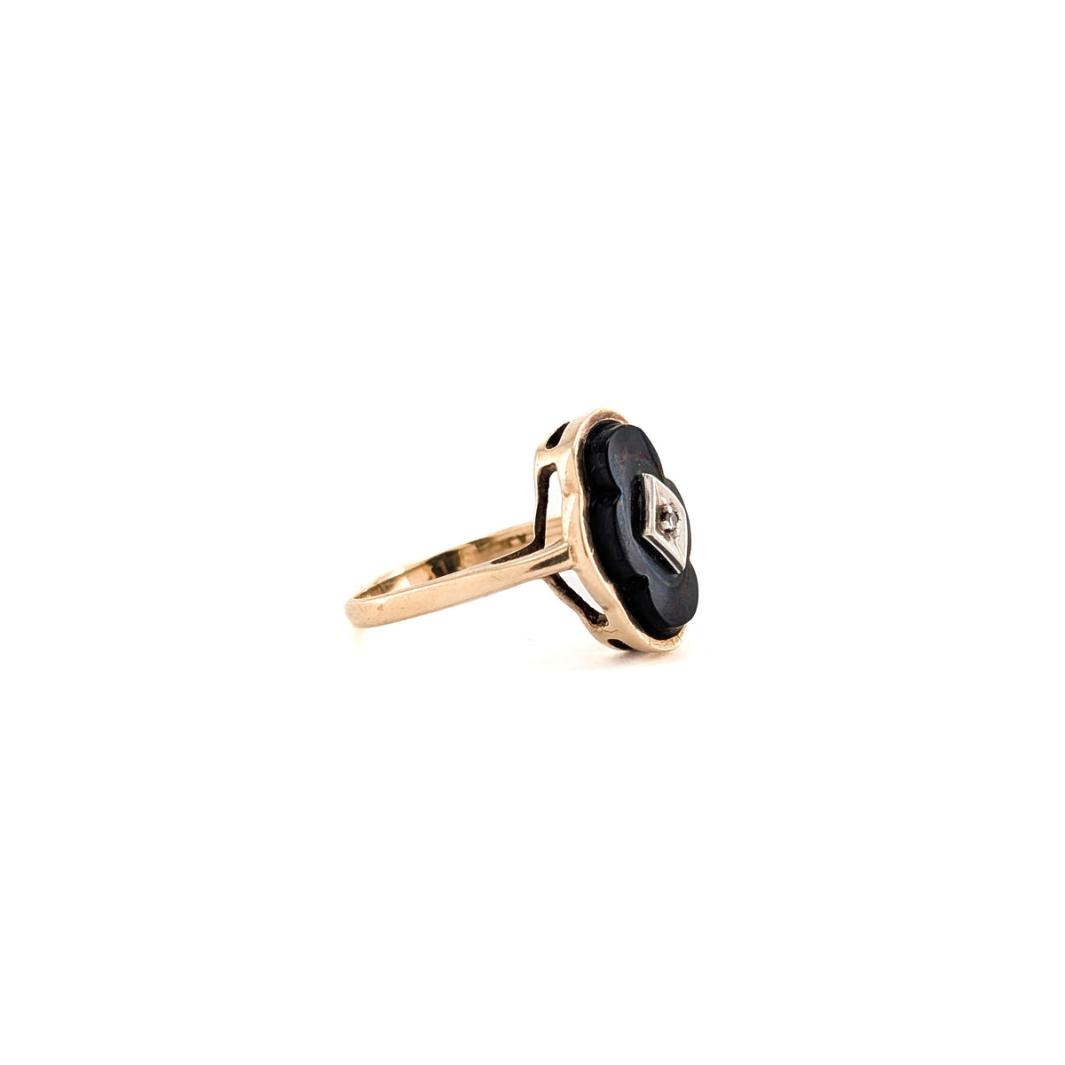 Vintage 10K Gold Black Onyx & Diamond Ring