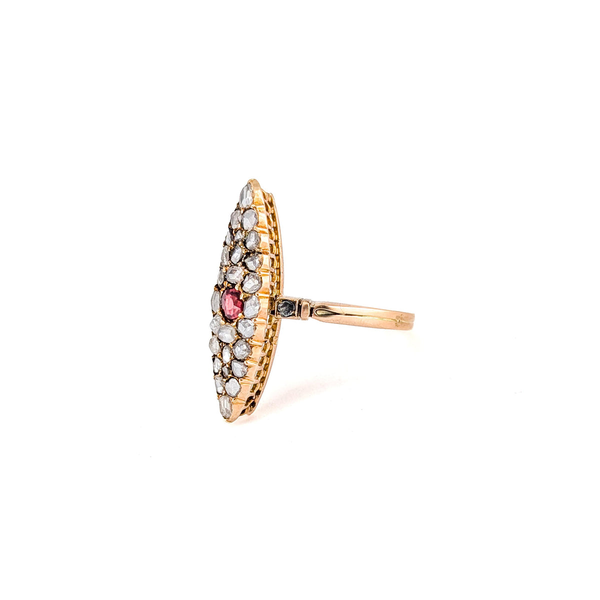 Antique Victorian 14K Gold Rose-Cut Diamond & Tourmaline Ring
