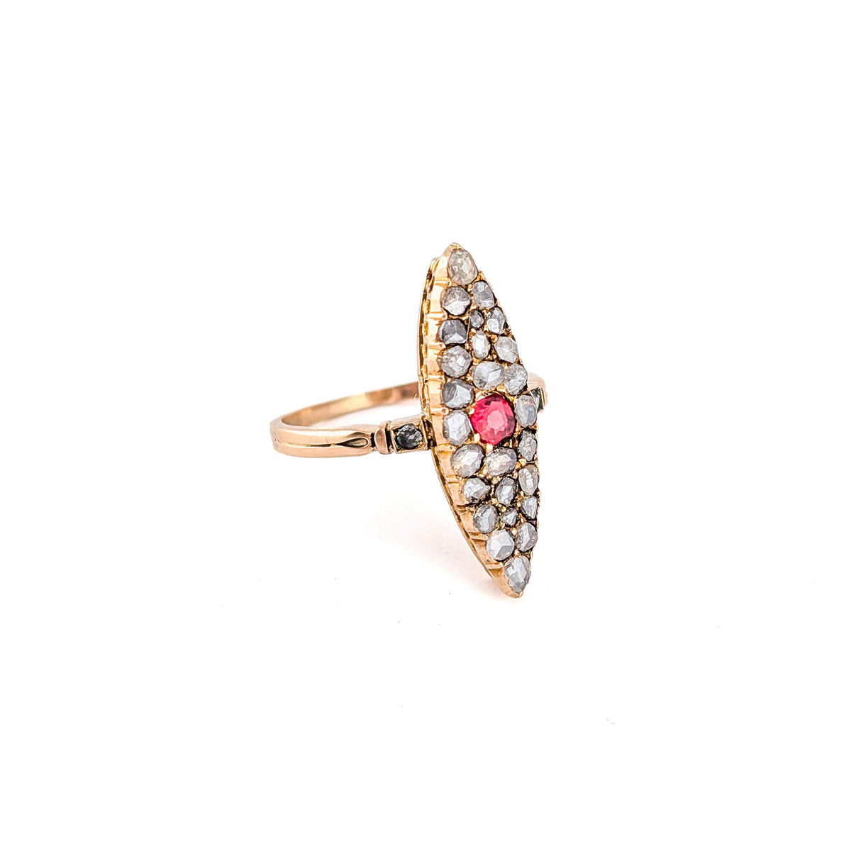 Antique Victorian 14K Gold Rose-Cut Diamond & Tourmaline Ring