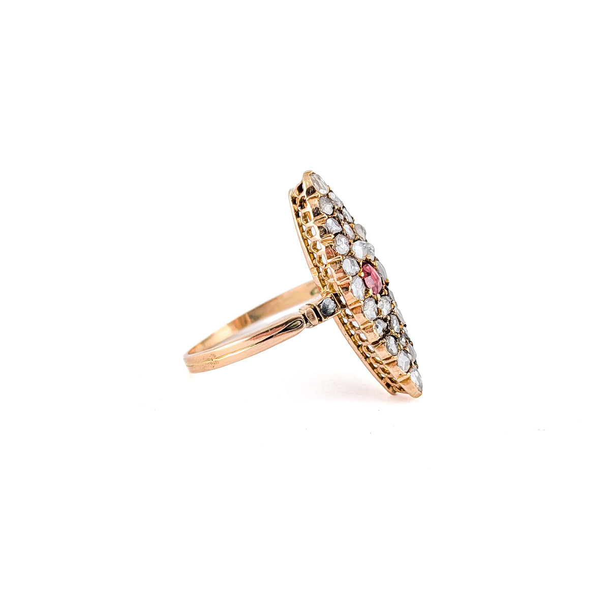 Antique Victorian 14K Gold Rose-Cut Diamond & Tourmaline Ring