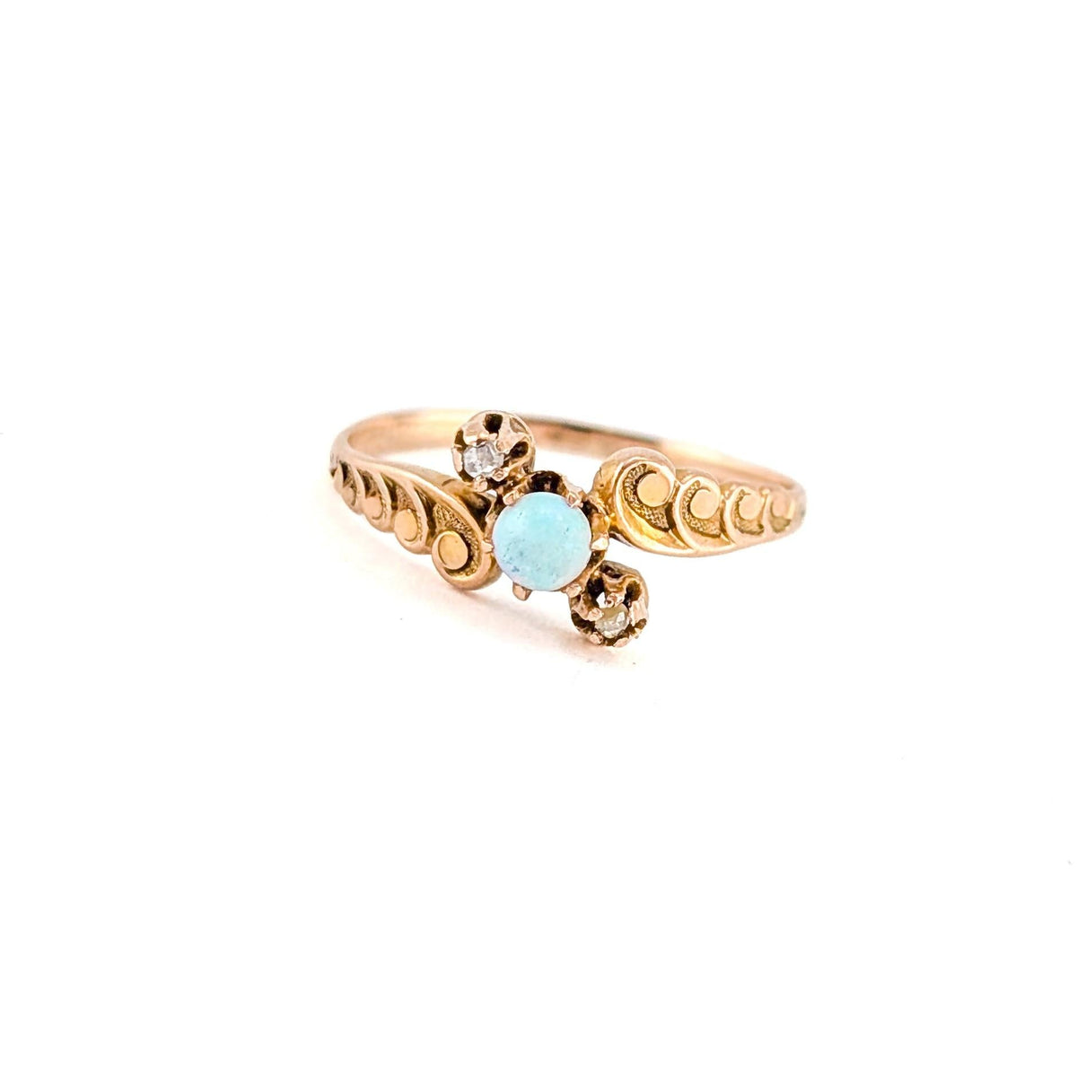 Antique Victorian 10K gold Opal and Rose-cut diamond ring