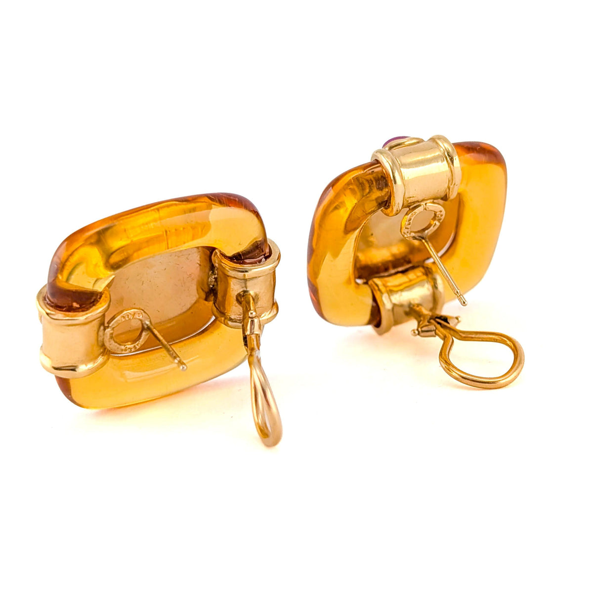 Vintage 14K Gold Tourmaline Citrine and Ruby Omega back earrings