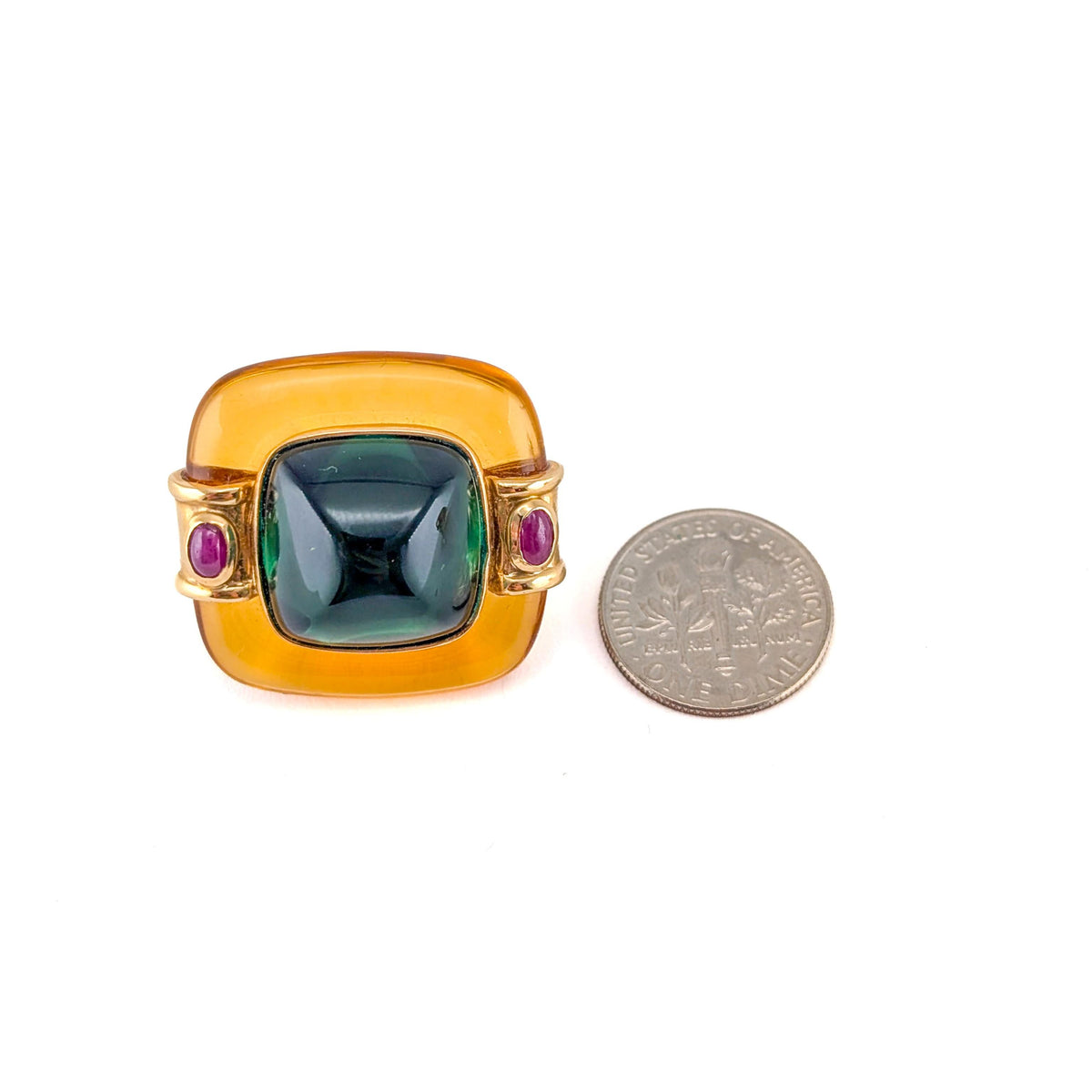 Vintage 14K Gold Tourmaline Citrine and Ruby Omega back earrings