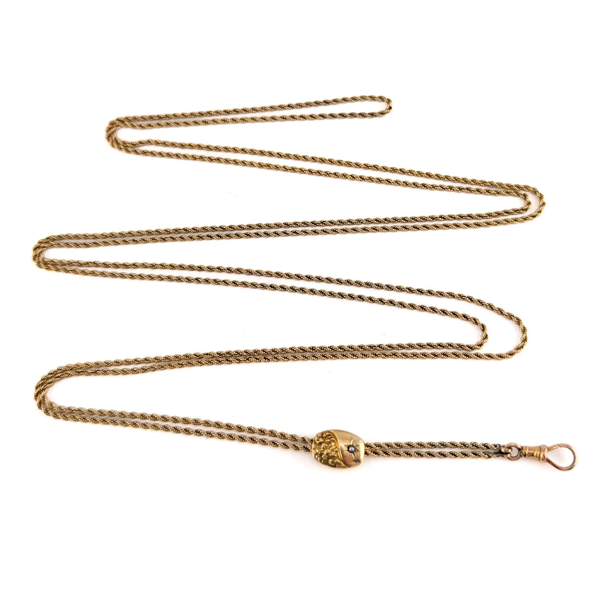 Antique Victorian 10K Gold Slide Chain with 14K Seed Pearl Slider & Dog Clip