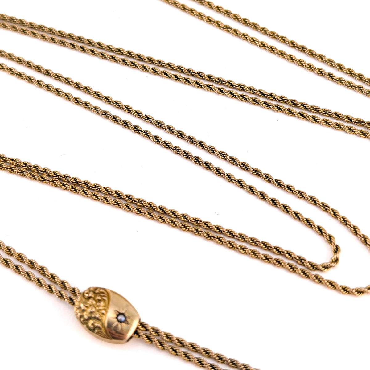 Antique Victorian 10K Gold Slide Chain with 14K Seed Pearl Slider & Dog Clip