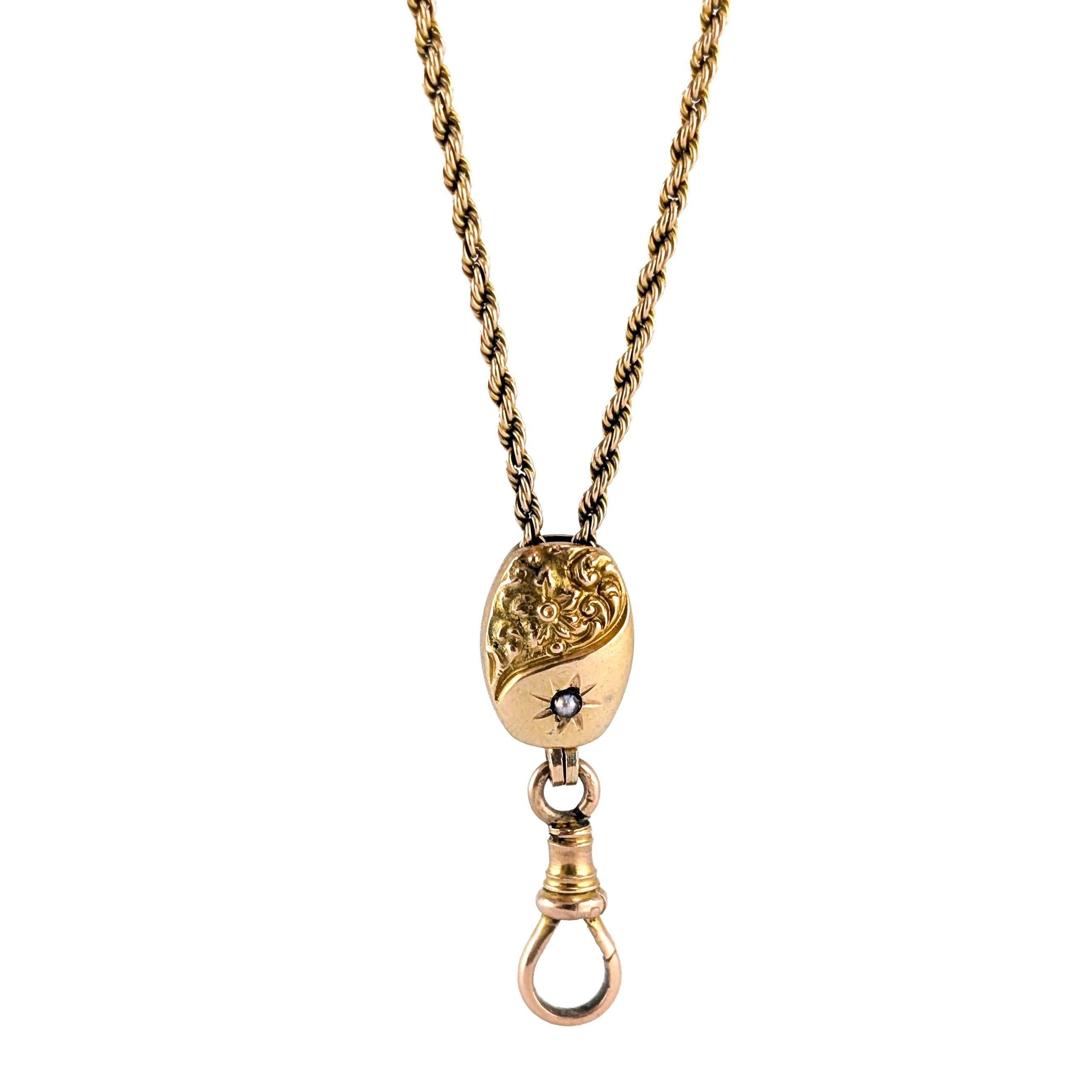 Antique Victorian 10K Gold Slide Chain with 14K Seed Pearl Slider