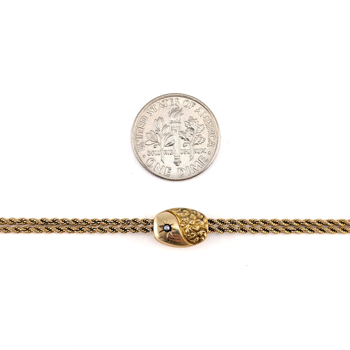 Antique Victorian 10K Gold Slide Chain with 14K Seed Pearl Slider & Dog Clip