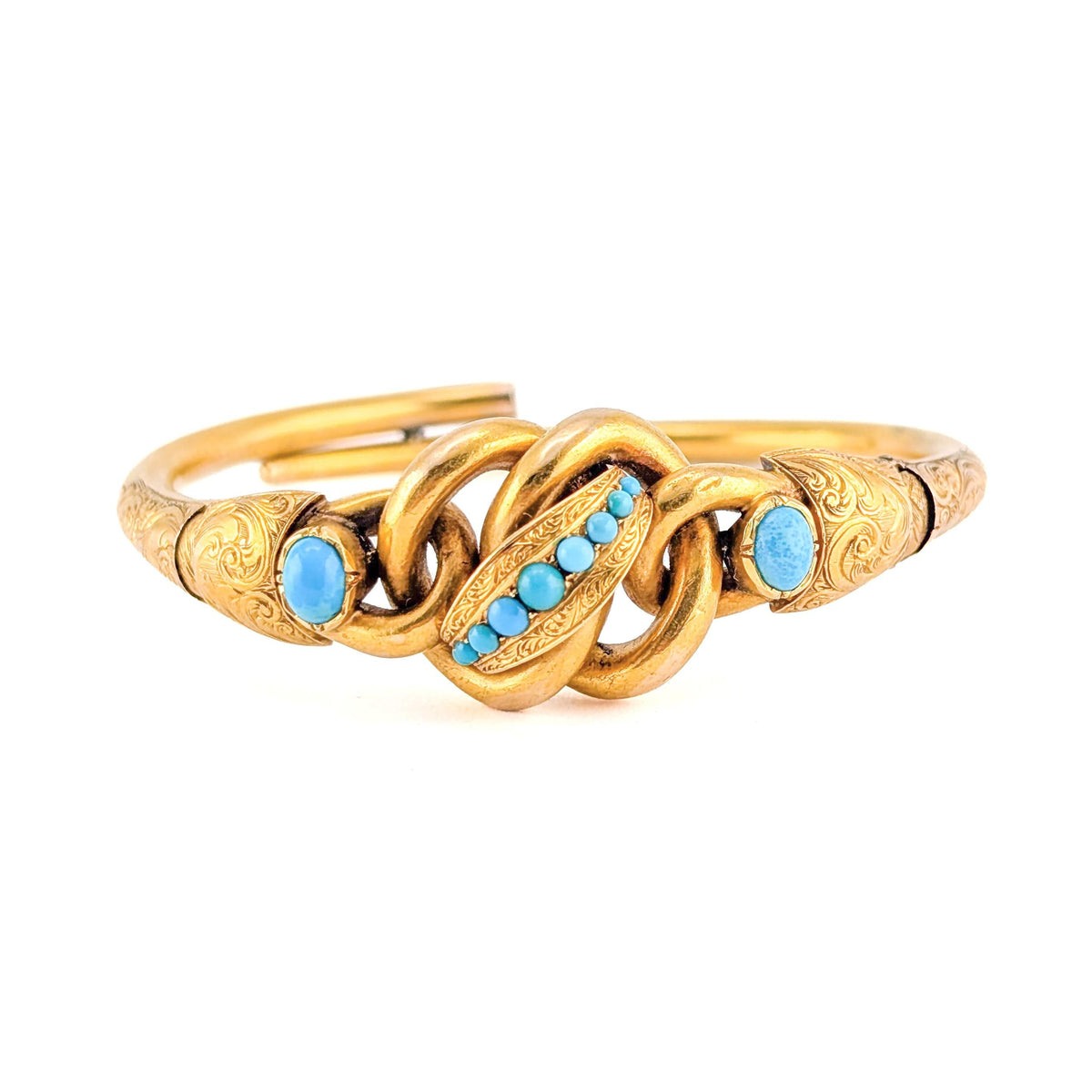 Antique Victorian 18K Gold Turquoise Adjustable Bangle Bracelet