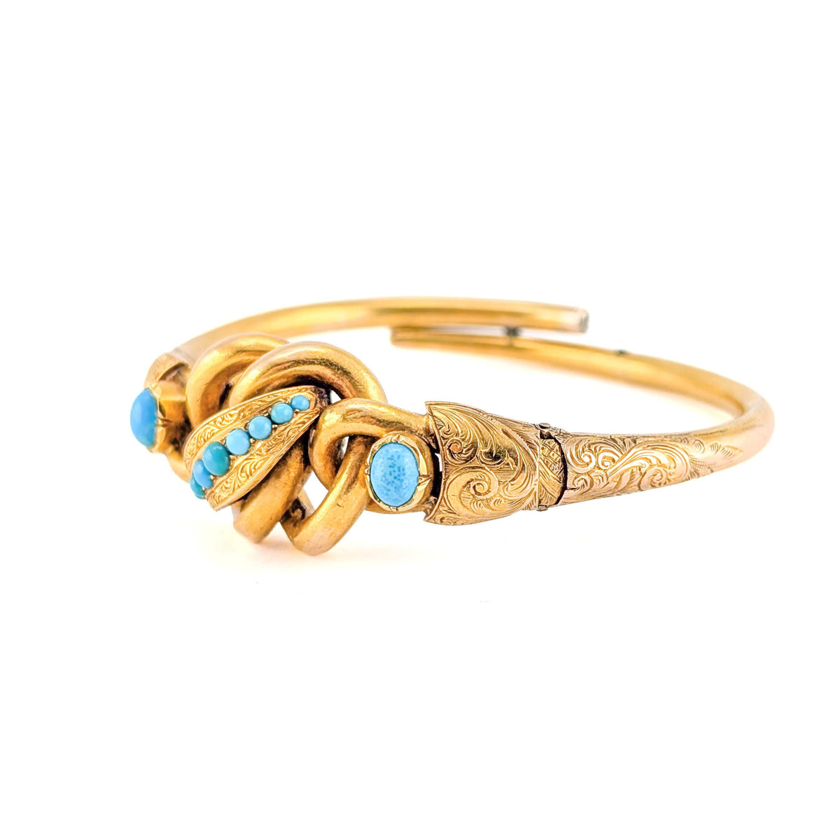 Antique Victorian 18K Gold Turquoise Adjustable Bangle Bracelet