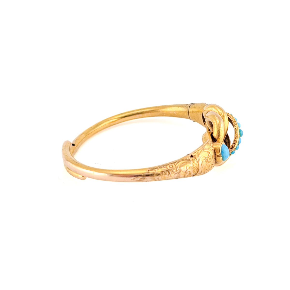 Antique Victorian 18K Gold Turquoise Adjustable Bangle Bracelet