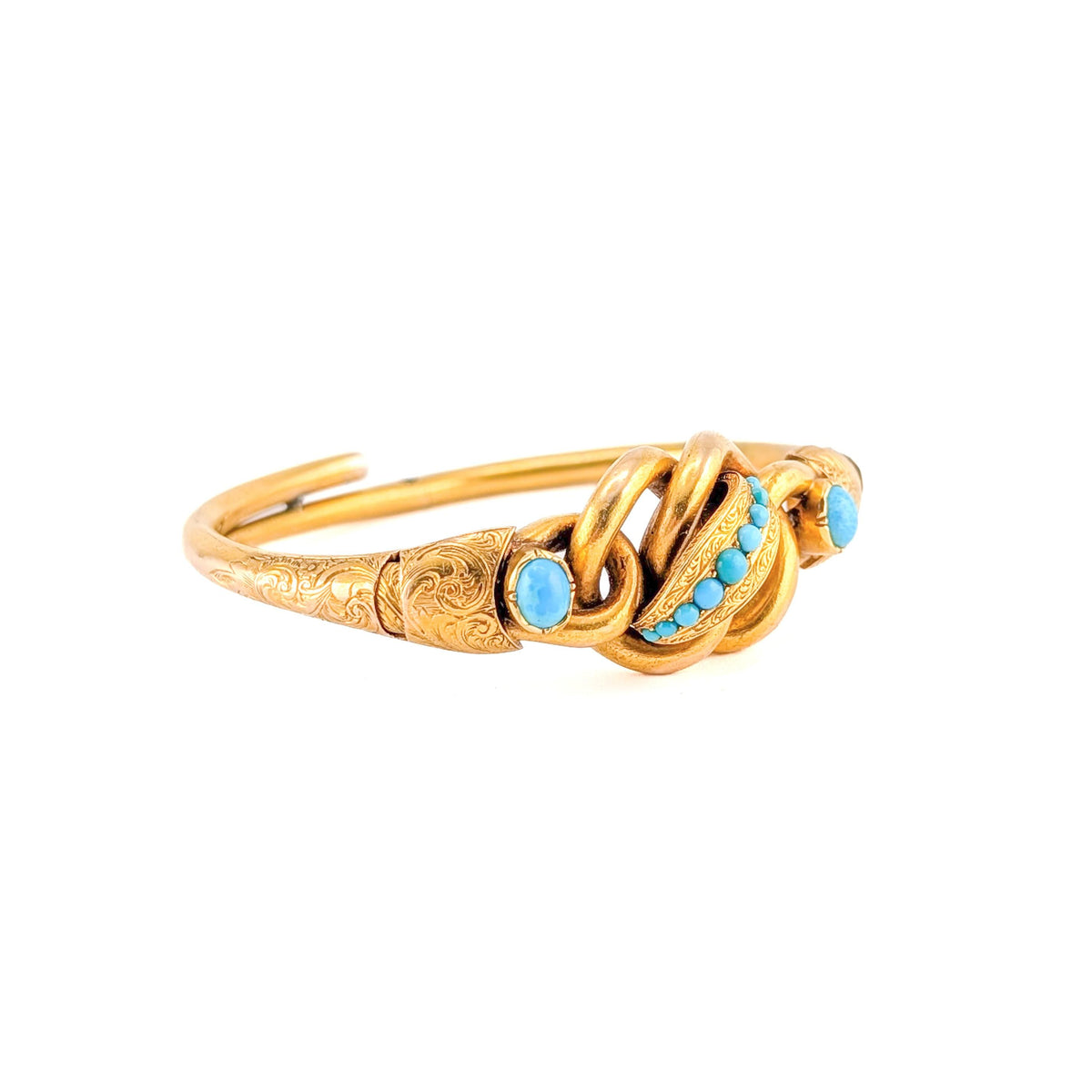 Antique Victorian 18K Gold Turquoise Adjustable Bangle Bracelet