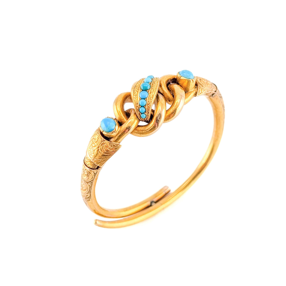 Antique Victorian 18K Gold Turquoise Adjustable Bangle Bracelet