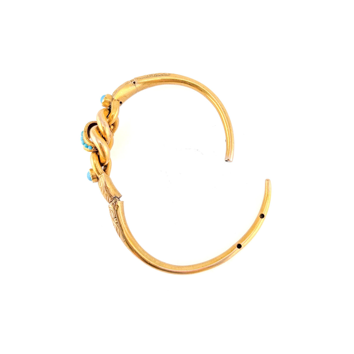 Antique Victorian 18K Gold Turquoise Adjustable Bangle Bracelet