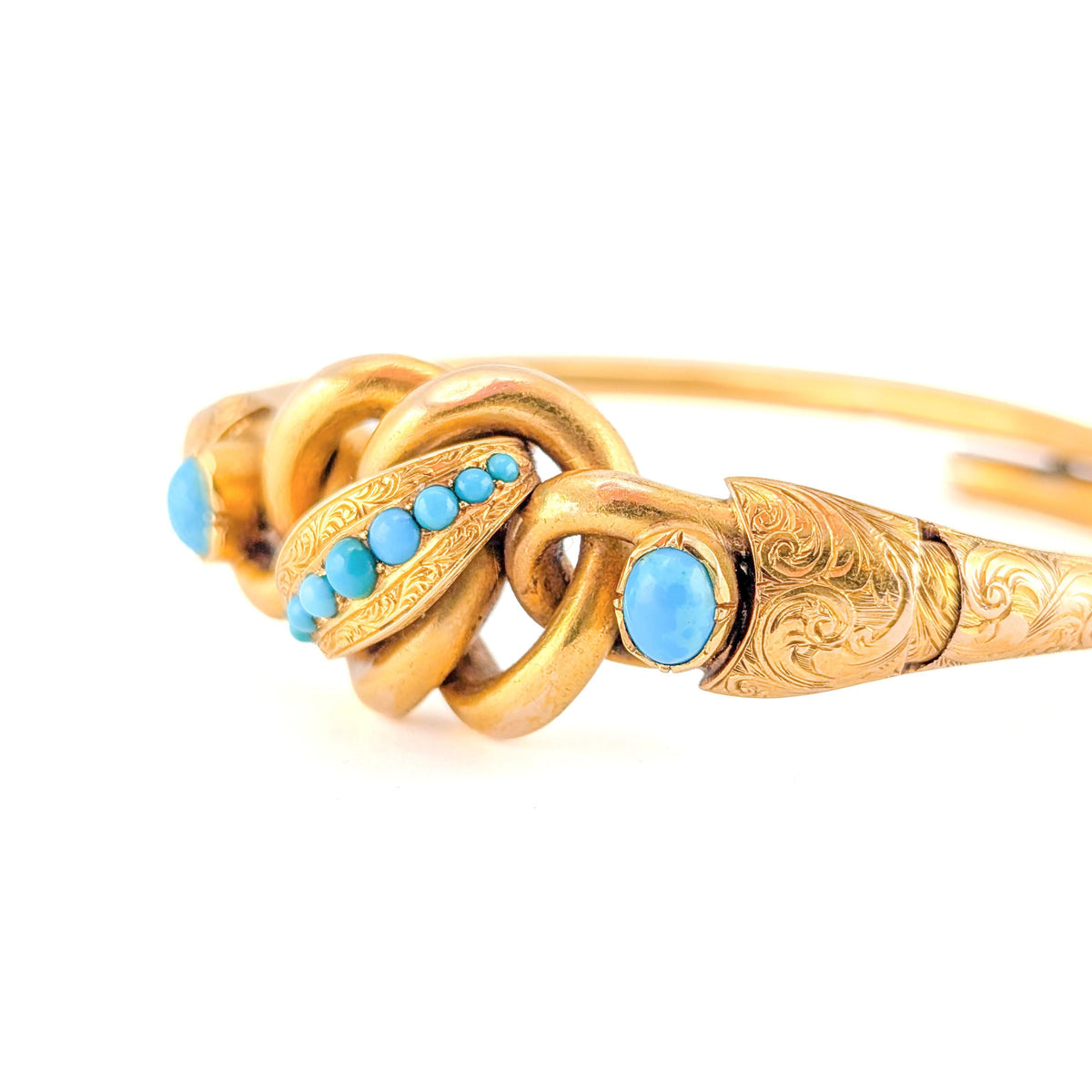 Antique Victorian 18K Gold Turquoise Adjustable Bangle Bracelet