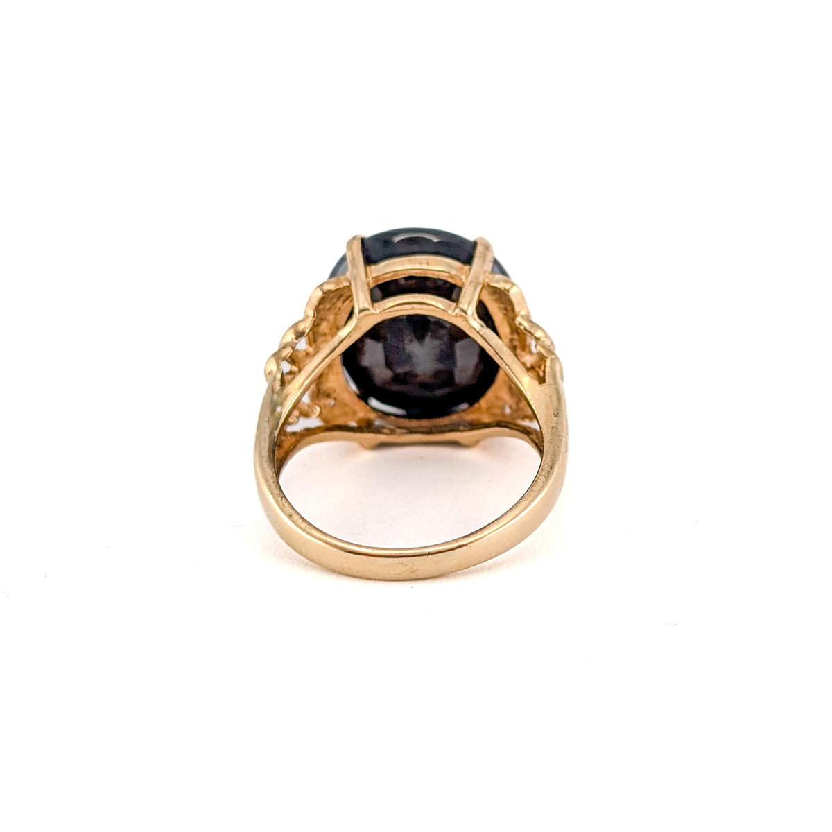 Vintage 10K Yellow Gold 11.28 ct Dark Blue Sapphire & Diamond Cocktail Ring