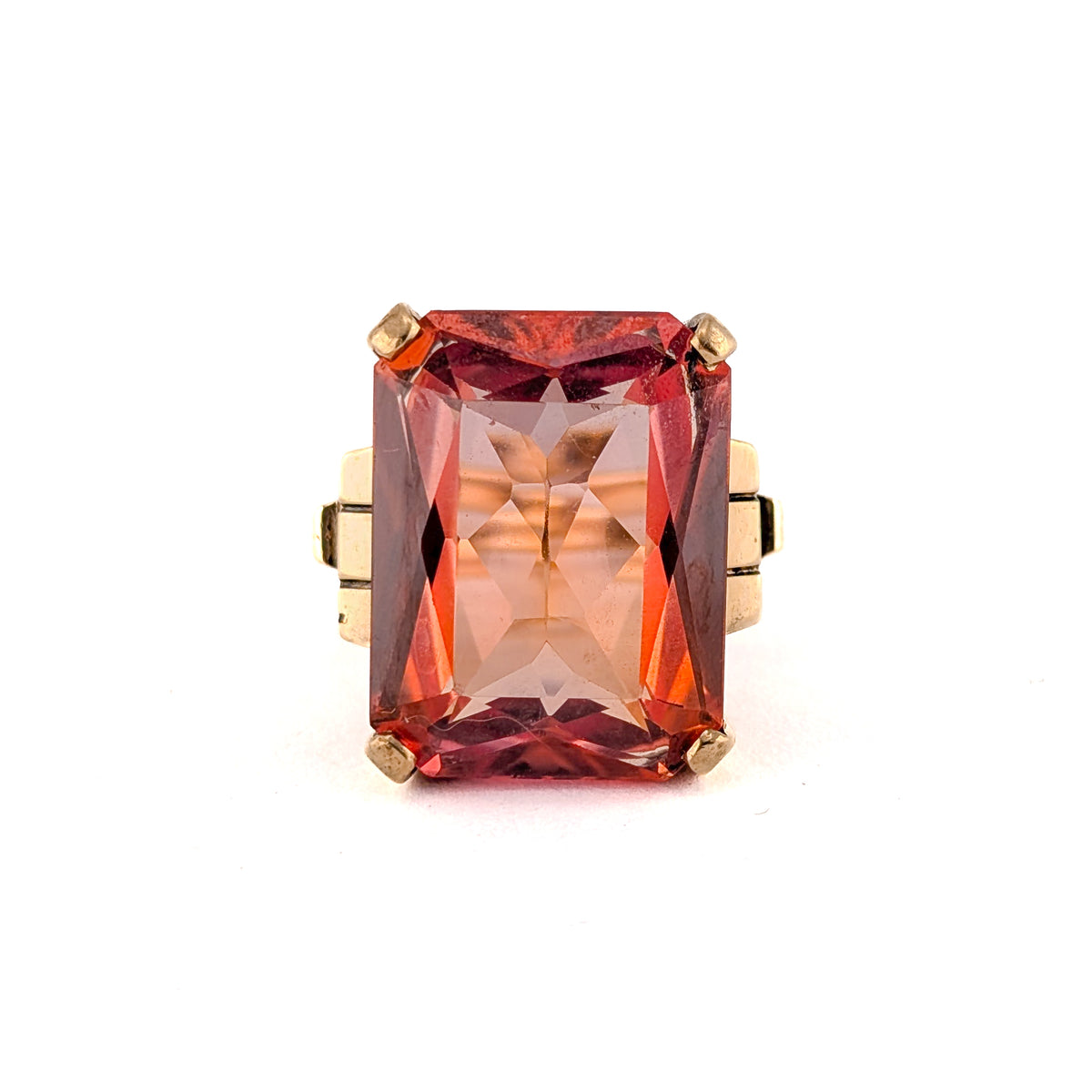 Vintage 10K Yellow Gold 22.24 ct Synthetic Orange Sapphire Cocktail Ring