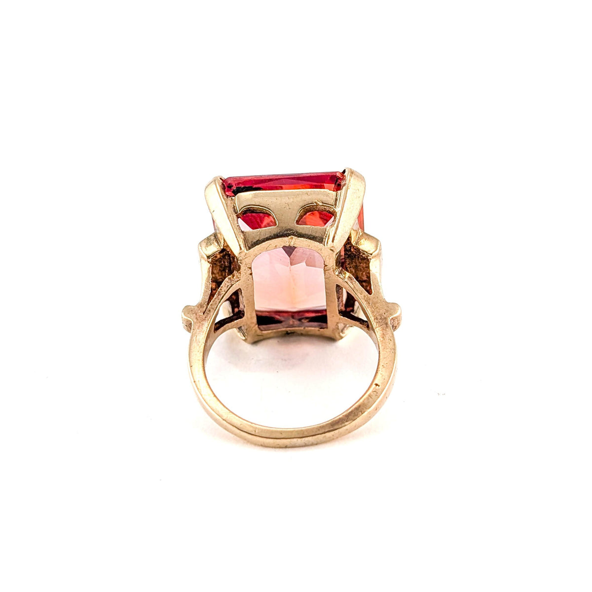 Vintage 10K Yellow Gold 22.24 ct Synthetic Orange Sapphire Cocktail Ring