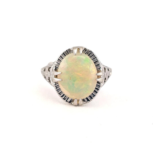 Antique Art Deco 10K White Gold Ethiopian Opal Ring