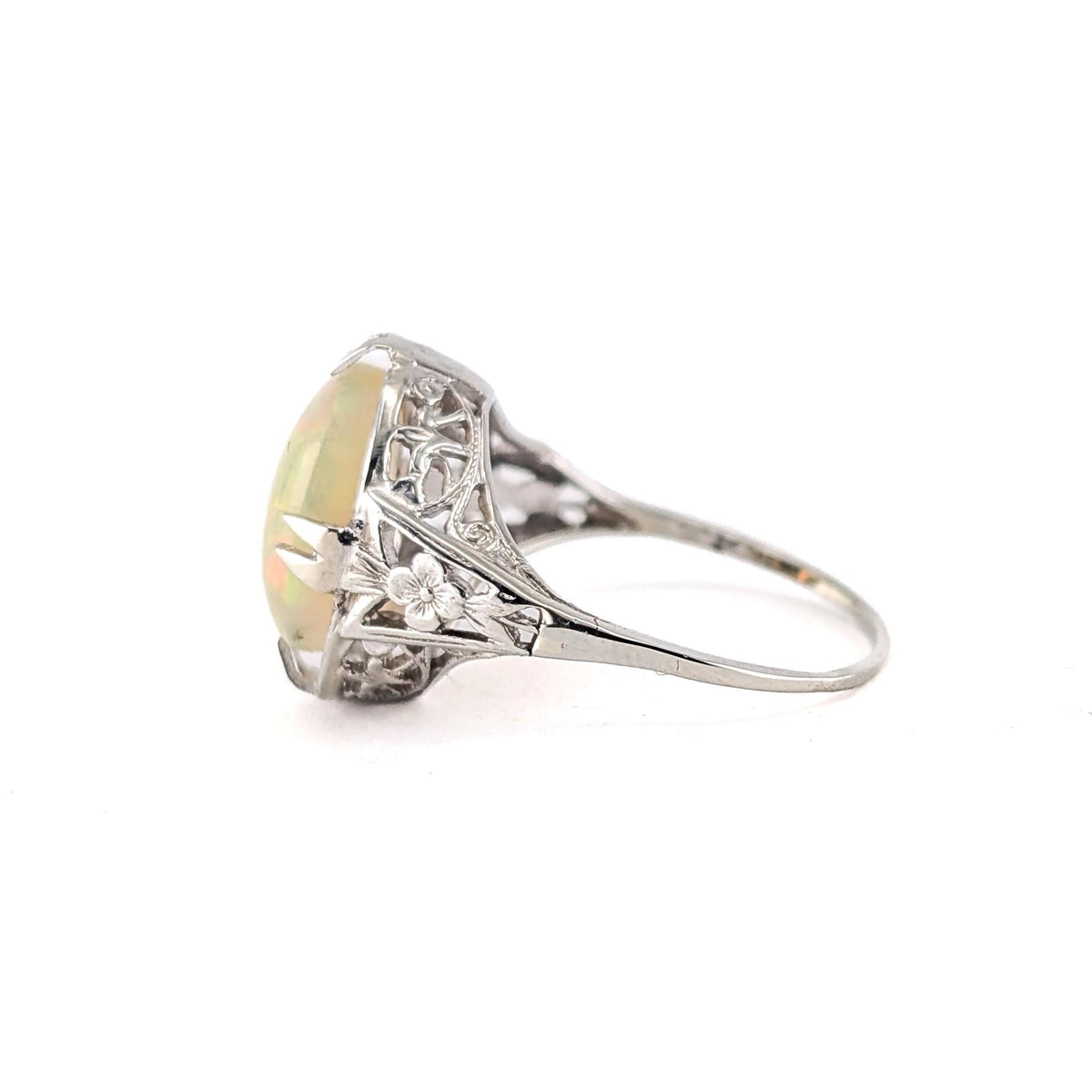 Antique Art Deco 10K White Gold Ethiopian Opal Ring