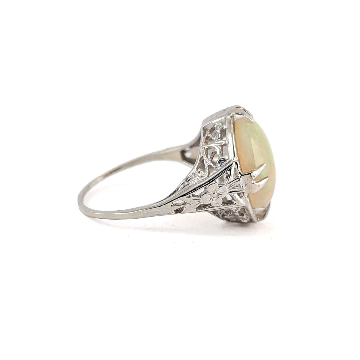 Antique Art Deco 10K White Gold Ethiopian Opal Ring