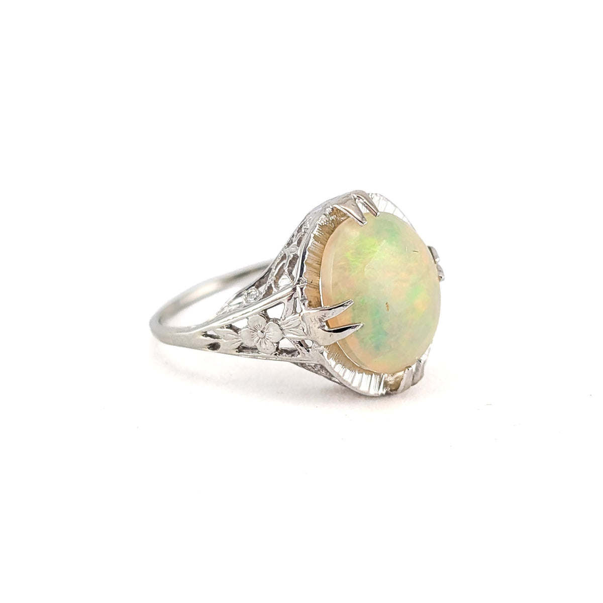 Antique Art Deco 10K White Gold Ethiopian Opal Ring