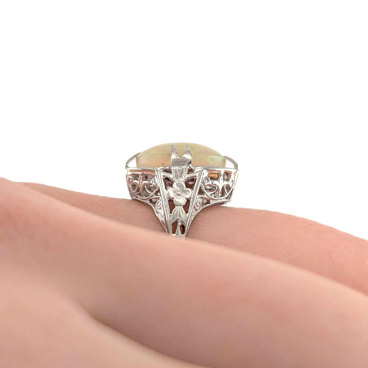 Antique Art Deco 10K White Gold Ethiopian Opal Ring
