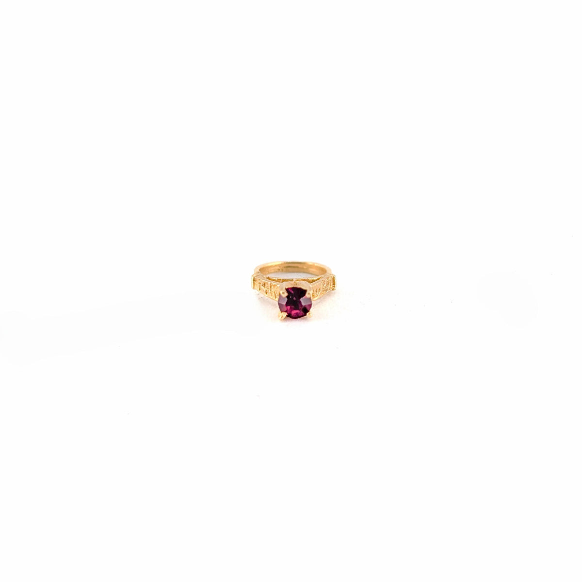 Vintage 14K Yellow Gold Miniature Solitaire Ring Charm with Red Glass