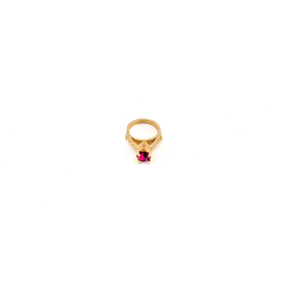 Vintage 14K Yellow Gold Miniature Solitaire Ring Charm with Red Glass