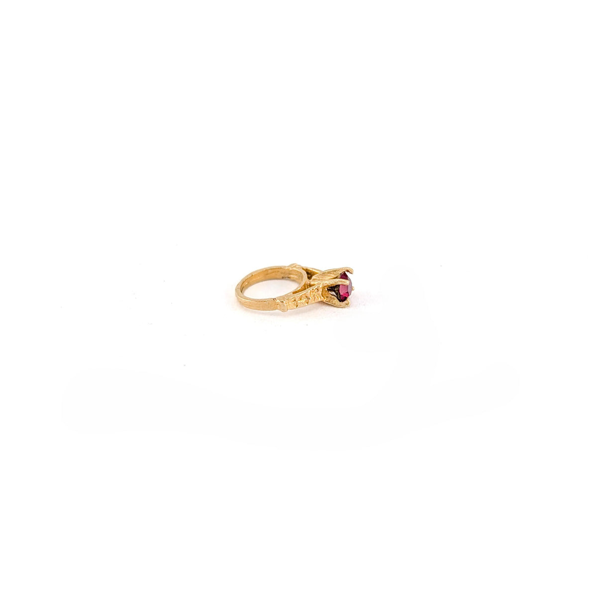 Vintage 14K Yellow Gold Miniature Solitaire Ring Charm with Red Glass