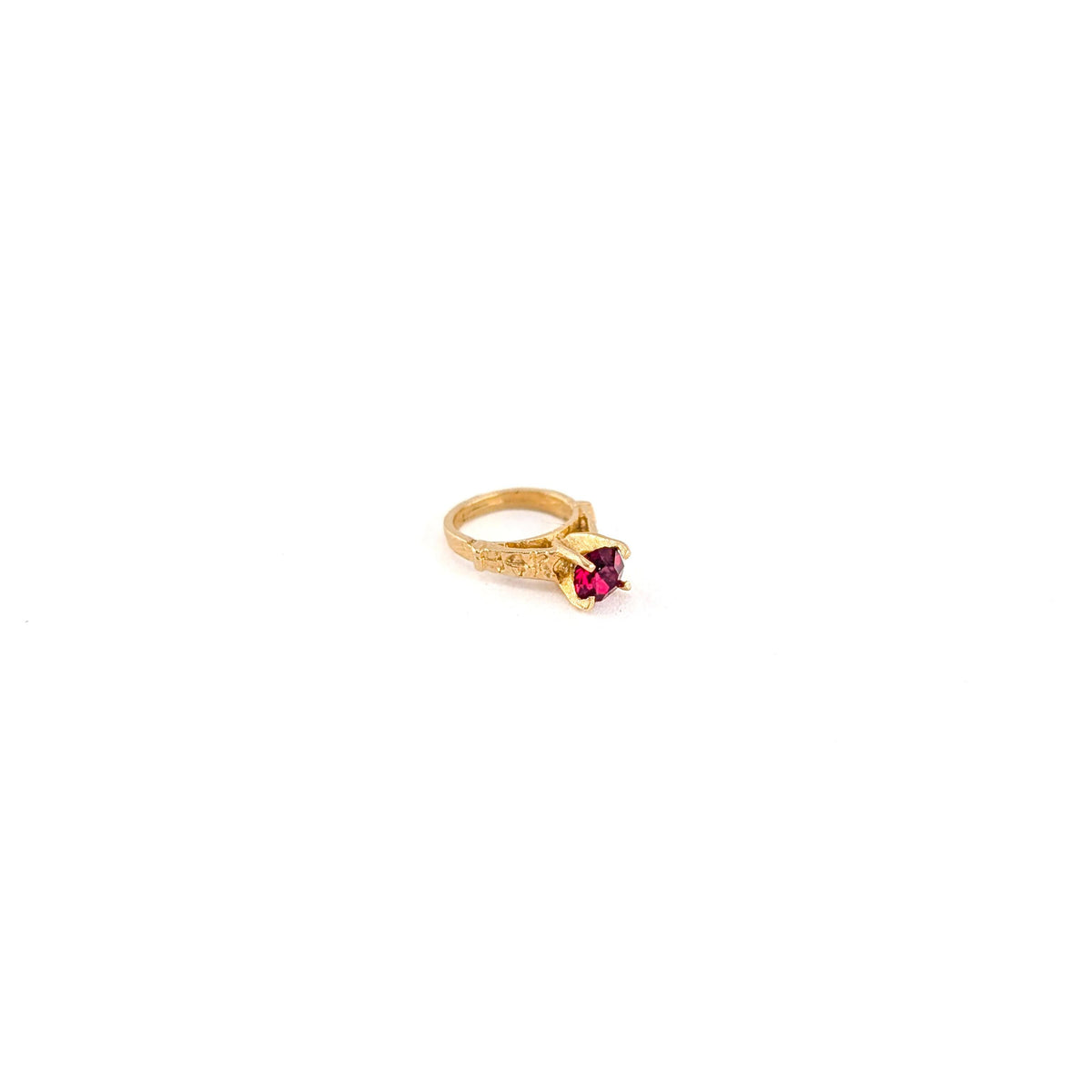Vintage 14K Yellow Gold Miniature Solitaire Ring Charm with Red Glass
