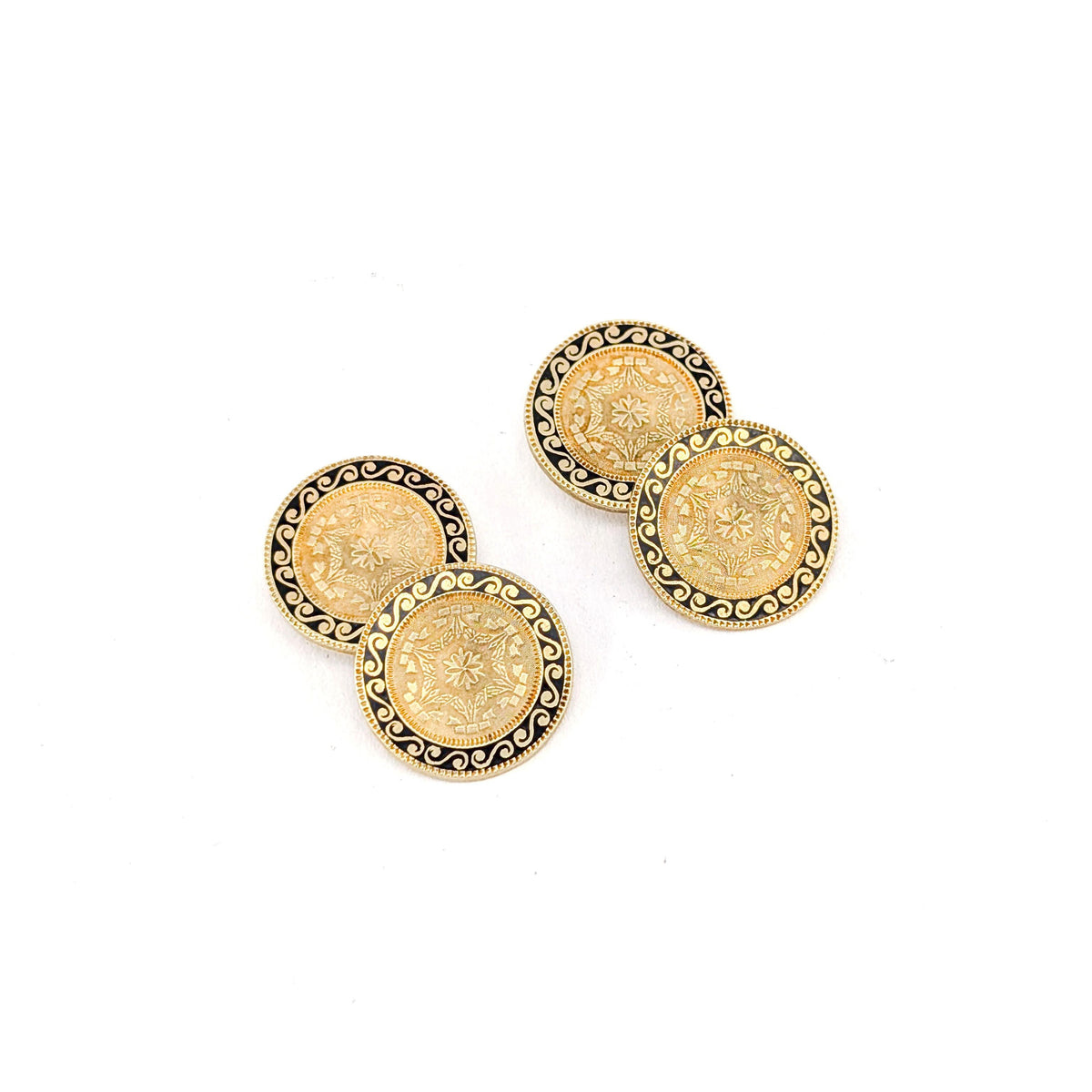 Antique Art Deco 14K Yellow Gold & Black Enamel Cufflinks