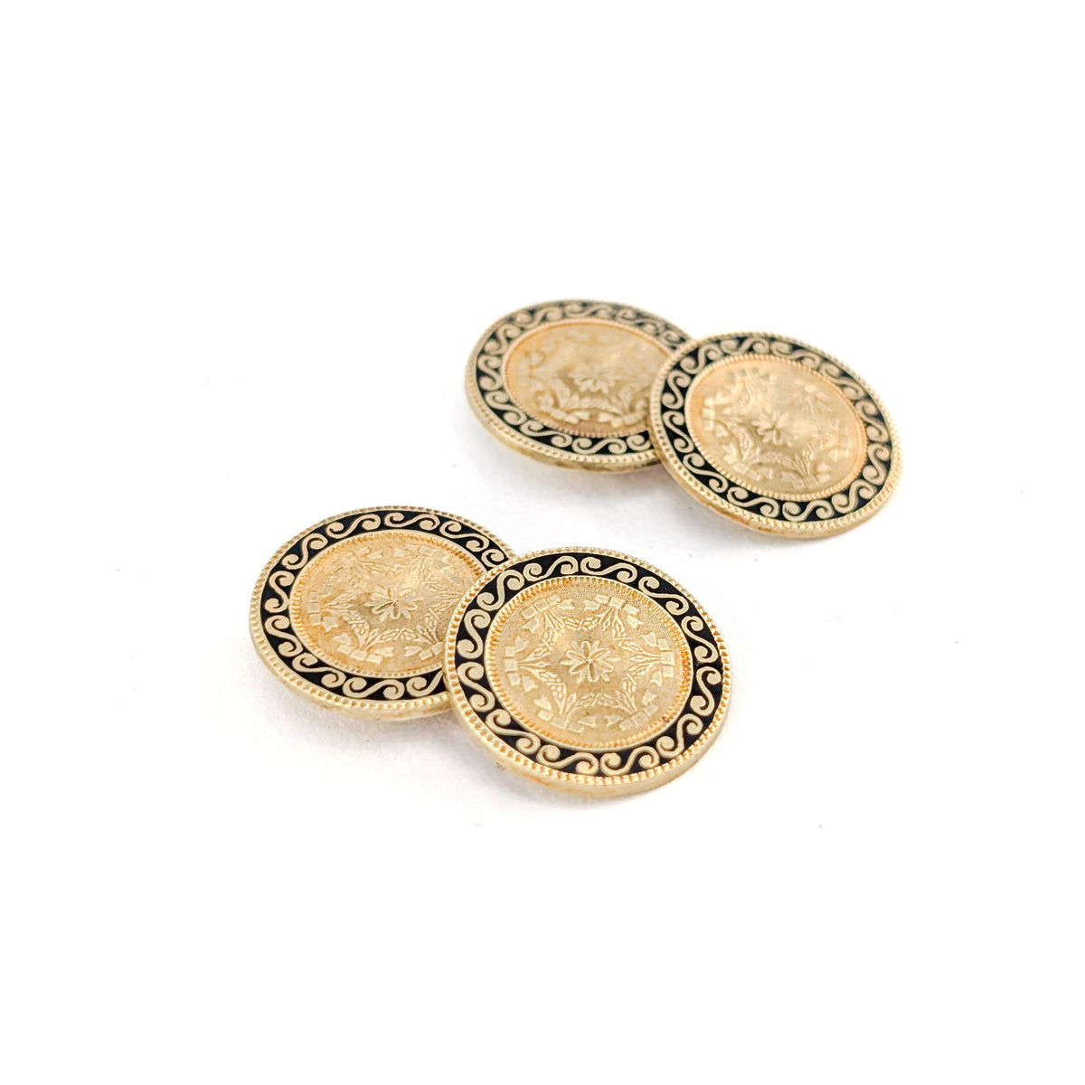 Antique Art Deco 14K Yellow Gold & Black Enamel Cufflinks