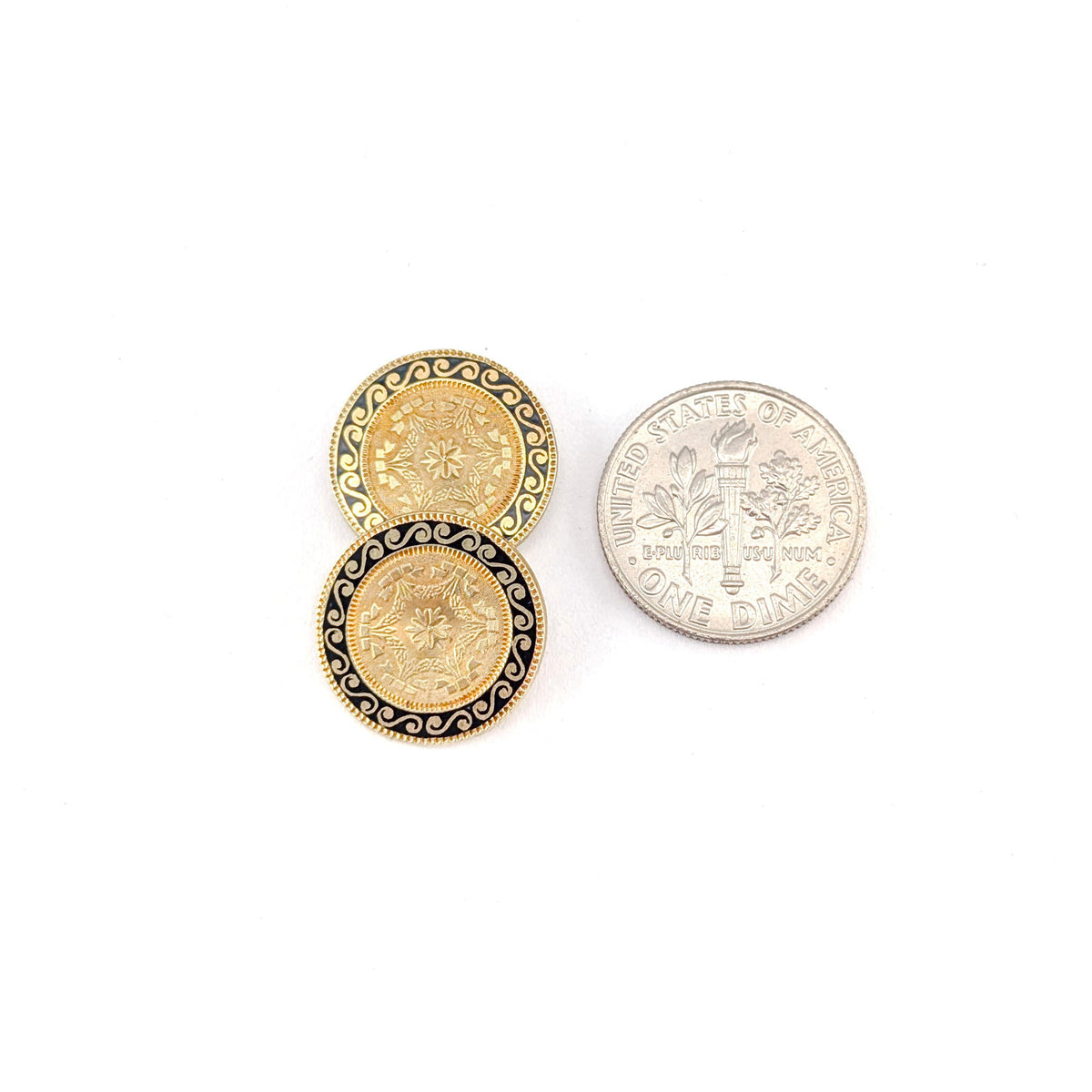 Antique Art Deco 14K Yellow Gold & Black Enamel Cufflinks