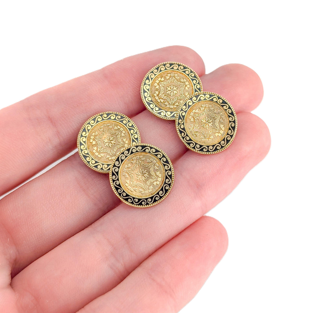 Antique Art Deco 14K Yellow Gold & Black Enamel Cufflinks