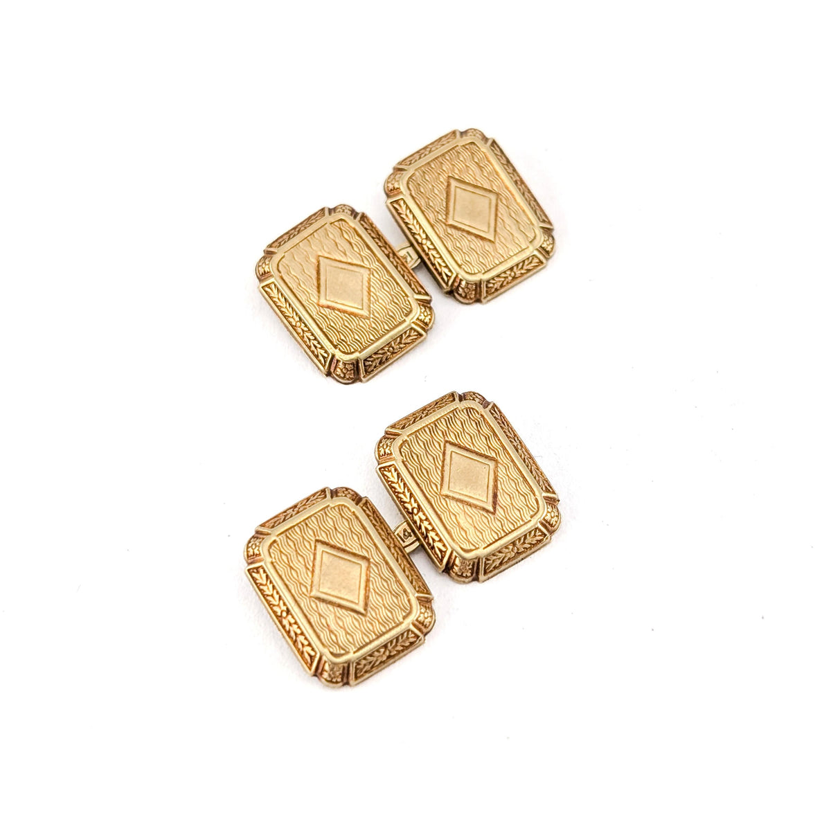 Antique Art Deco 14K Yellow Gold Engraved Cufflinks
