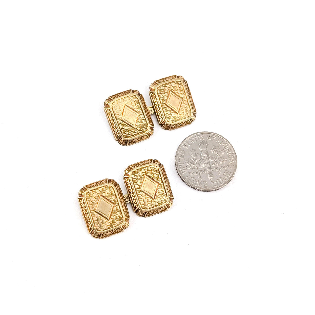 Antique Art Deco 14K Yellow Gold Engraved Cufflinks