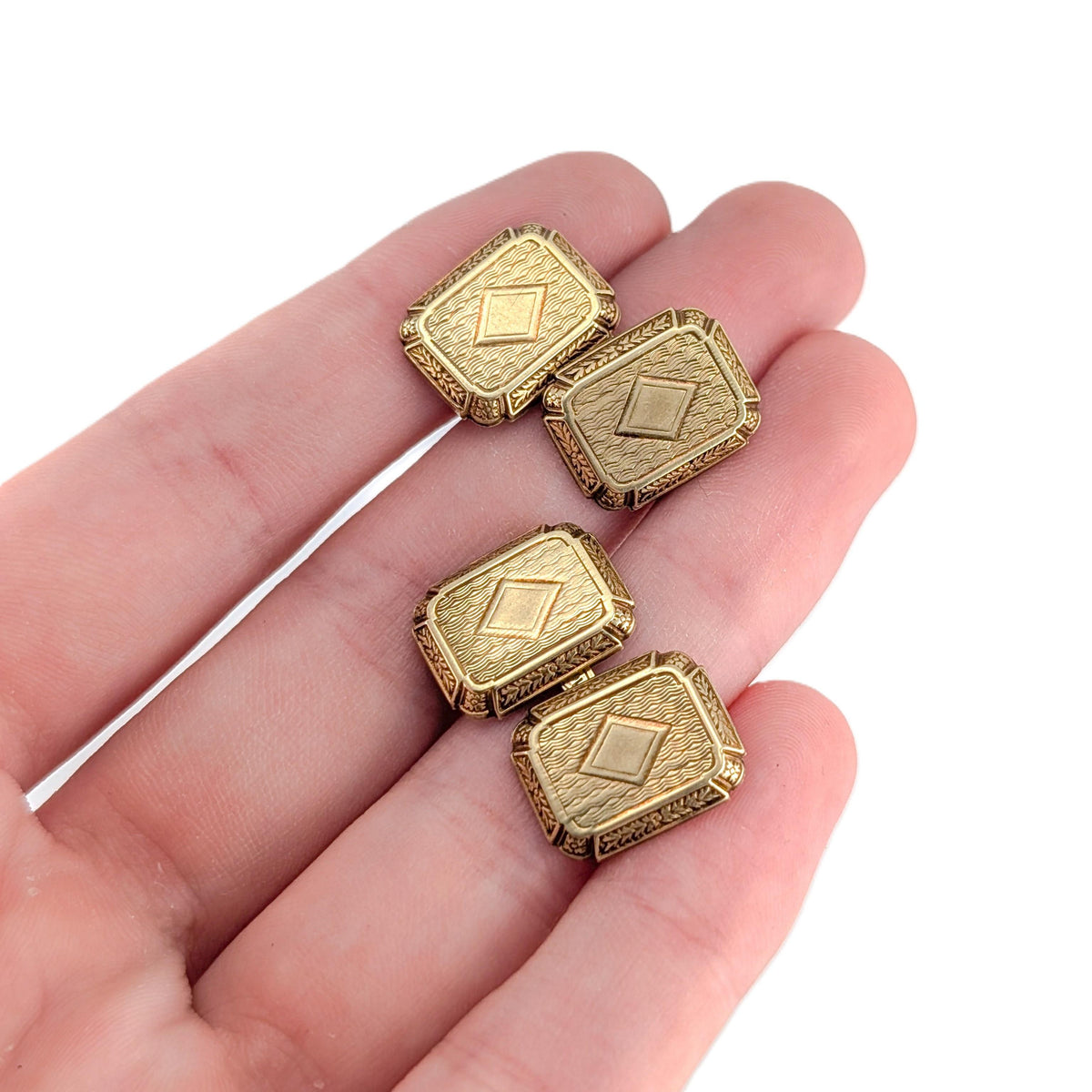 Antique Art Deco 14K Yellow Gold Engraved Cufflinks
