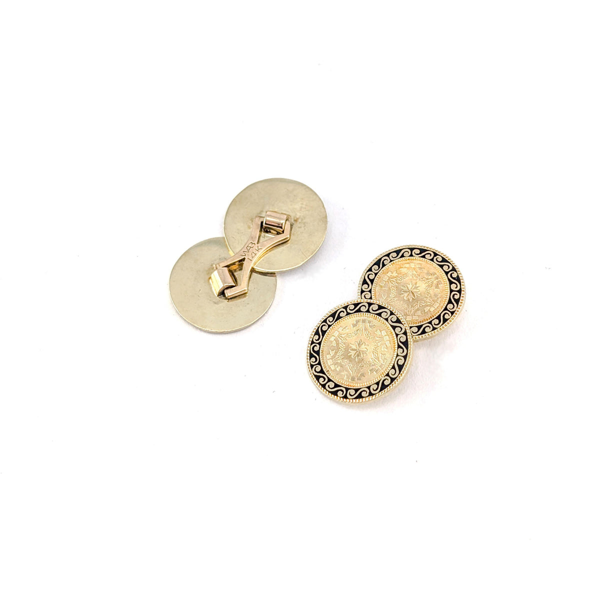 Antique Art Deco 14K Yellow Gold & Black Enamel Cufflinks